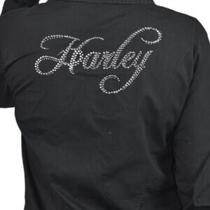 Harley Davidson Zip Shirt Black Motorcycle Crystals Rhinestone Bedazzled Large